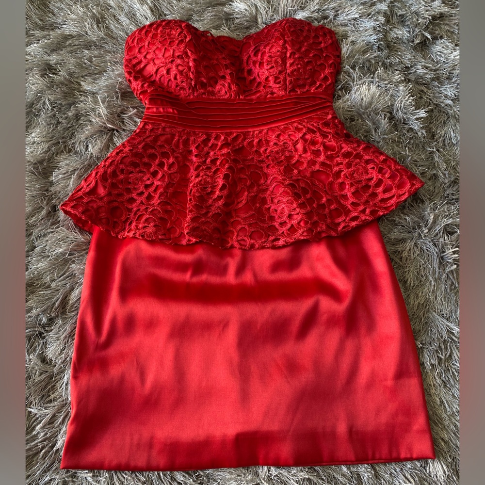 Red Strapless Peplum Mini Dress Size Small